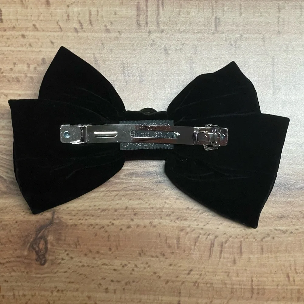 Oversized Black Velvet Rose Bow French Barrette Hair Clip